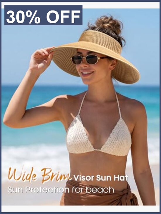 Wide Brim Straw Sun Visor Hat UPF 50+ Packable Beach Travel main image 4
